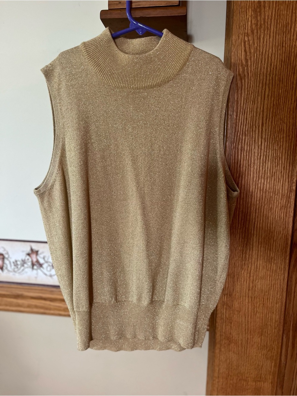 Casual Corner Metallic Gold Sleeveless Mock Neck Tank